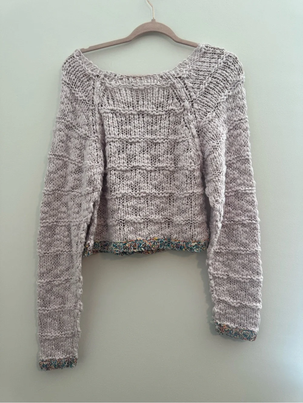 Free People West Palm Light Pink Crotchet Pastel Pullover Sweater